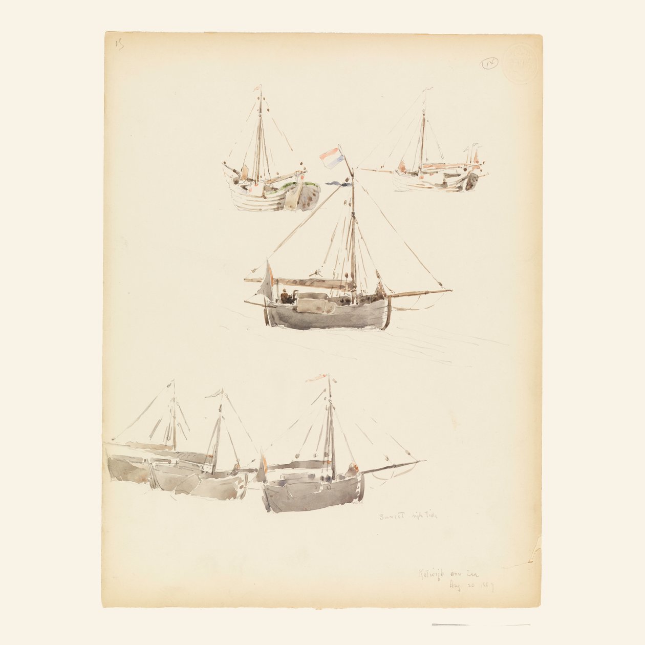 Ritning, Holländska pråmar, 20 augusti 1887 av Whitney Warren Jr.