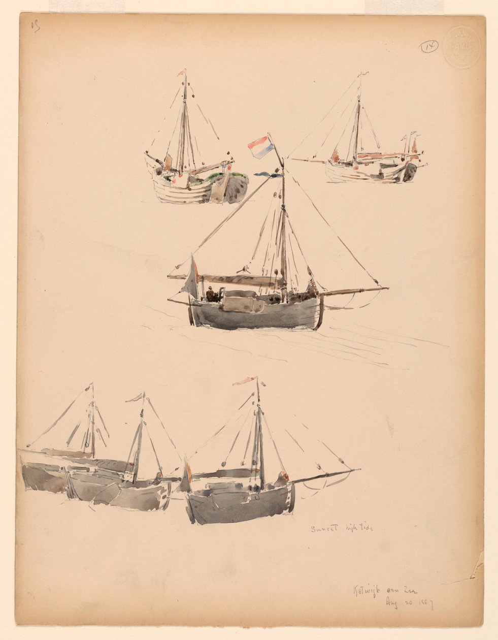 Ritning, Holländska pråmar, 20 augusti 1887 av Whitney Warren Jr.
