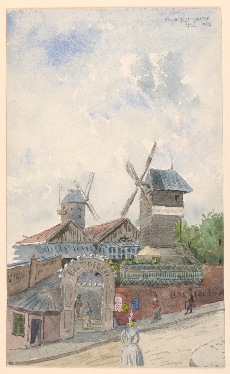 Teckning, Moulin de la Galette, Paris, april 1887 av Whitney Warren Jr.