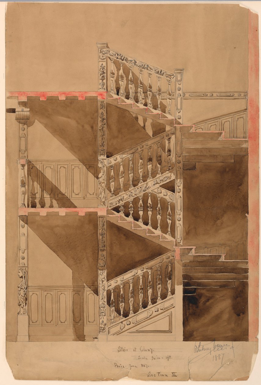 Teckning, trappan vid Cluny, Paris, 1887 av Whitney Warren Jr.