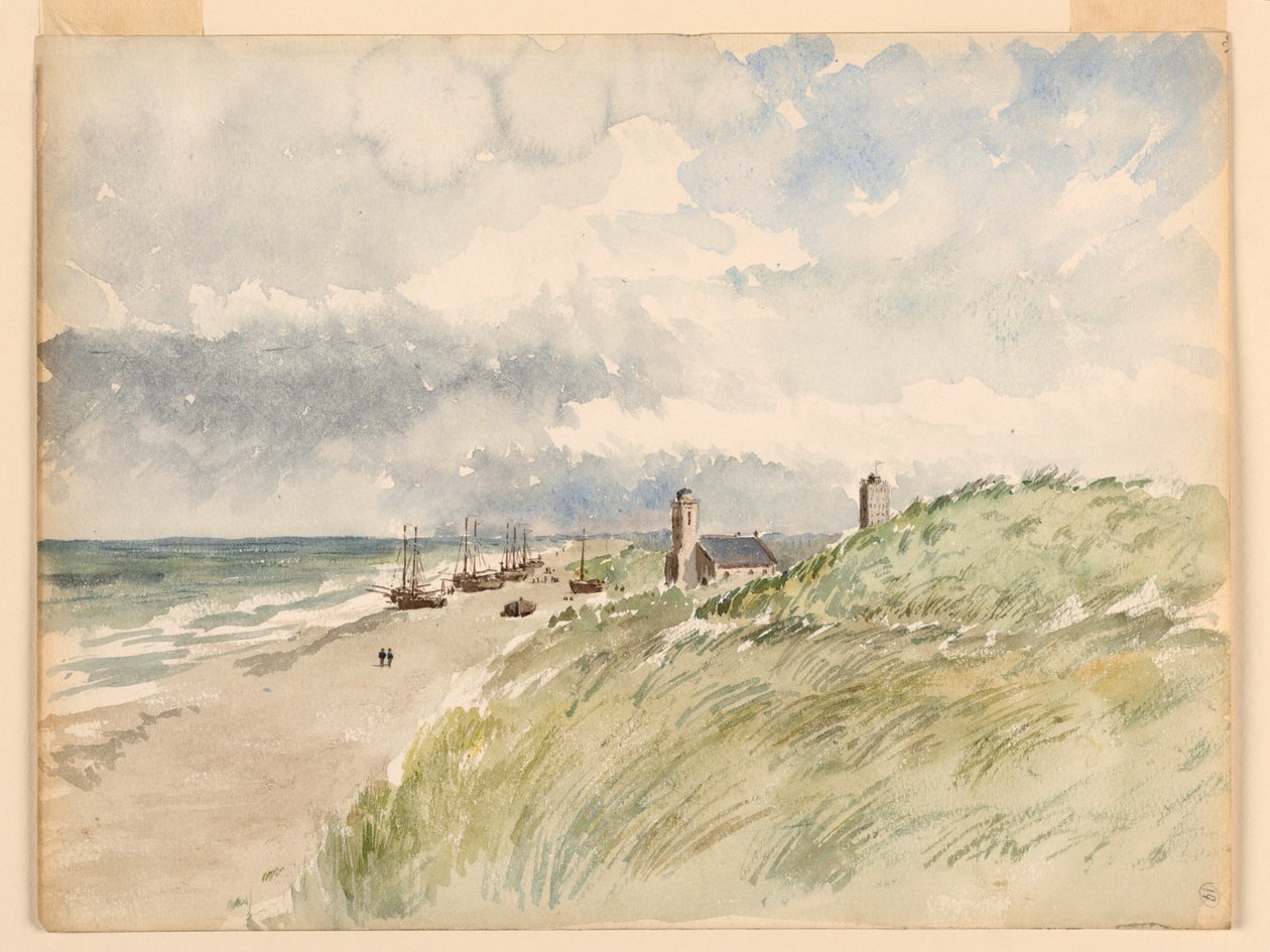 Teckning, Stranden vid Kativigh, Holland, 21 augusti 1887 av Whitney Warren Jr.