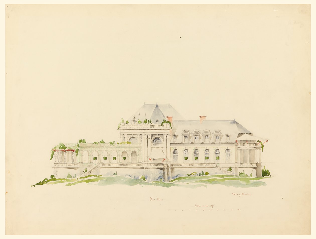 Höjd mot Polo Grounds, klubbhus, Newport, Rhode Island och Golf Club av Whitney Warren Jr.