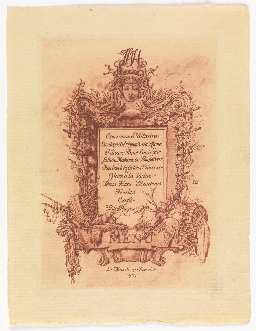 Meny för balen ges av James Hazen Hyde, 31 januari 1905 av Whitney Warren Jr.