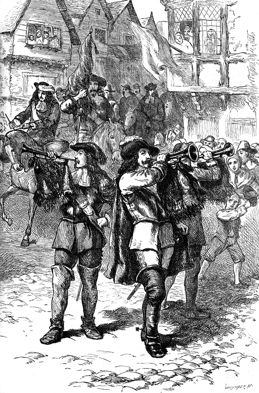 James II proklamerade i Boston, 1685 c1880 av Whymper