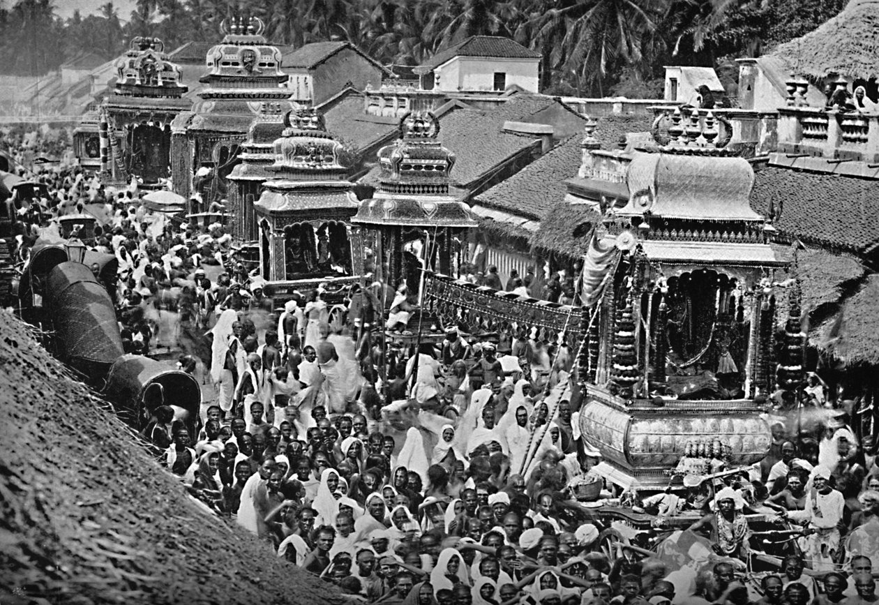 En hinduisk religiös procession, Madras, 1902 av Wiele and Klein