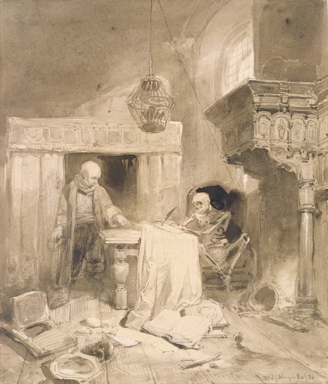 Philemon, 1838 (sepia och tvätt) av Wijnand Joseph Nuyen