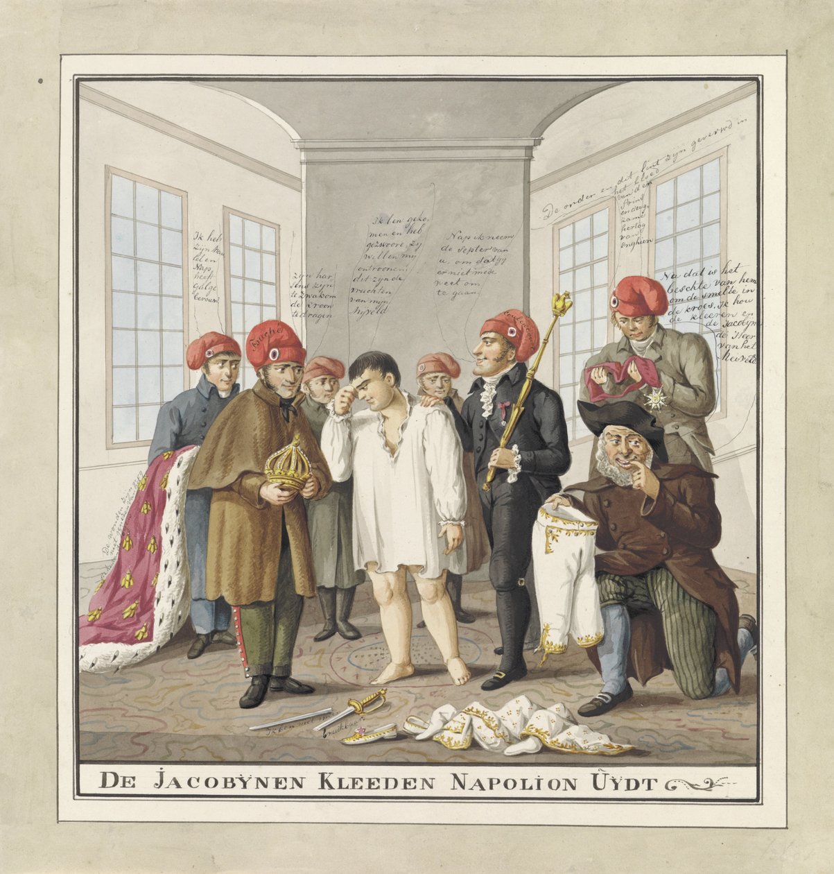 Napoleon klädd av jakobinerna, 1815 Jakobinerna kläder Napolion Uijdt (titel på objektet) av Wijnand Esser