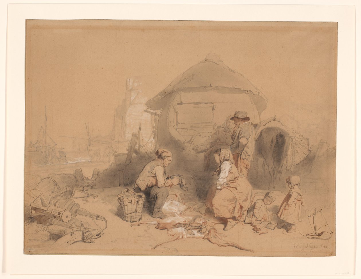 Samtal på stranden vid en ombyggd båt av Wijnand Nuijen (signed by artist)