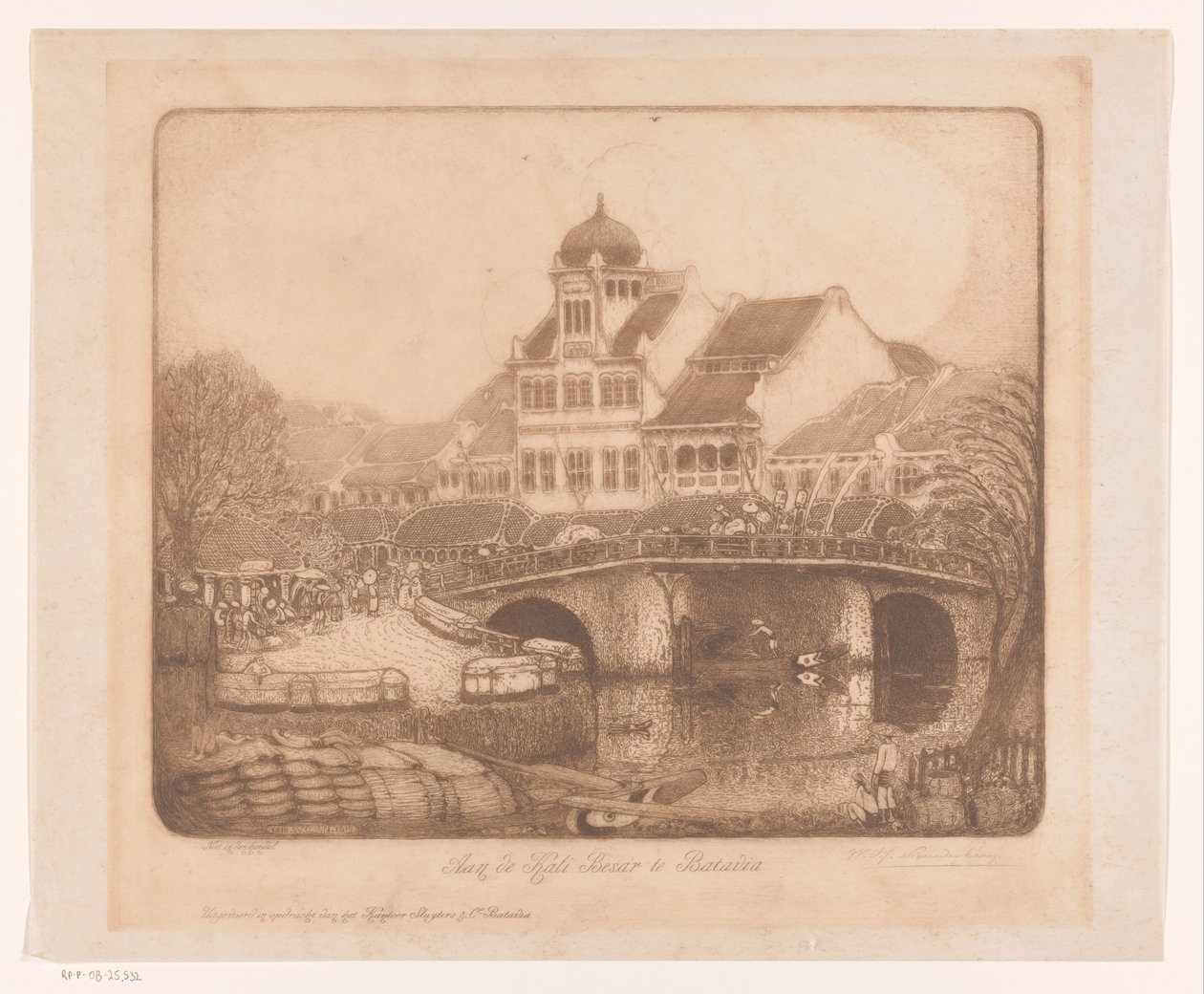 Aan de Kali Besar te Batavia (originaltitel på objekt) av Wijnand Otto Jan Nieuwenkamp (signed by artist)