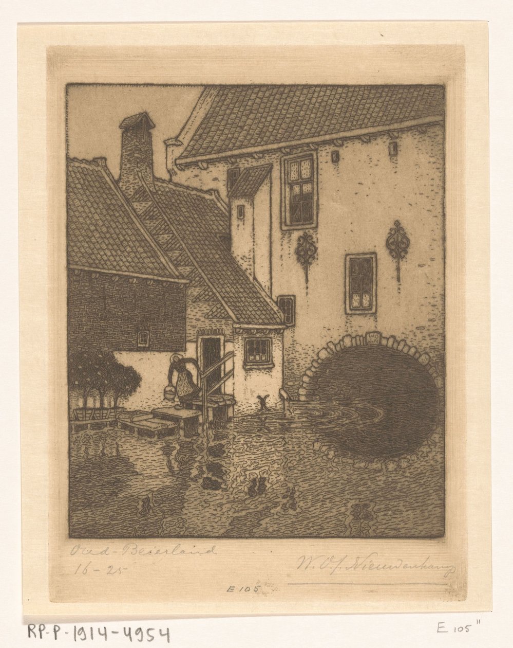 Bakre fasad av stadshuset i Oud-Beijerland Kanal i Gamla Bayern (originaltitel) av Wijnand Otto Jan Nieuwenkamp (signed by artist)