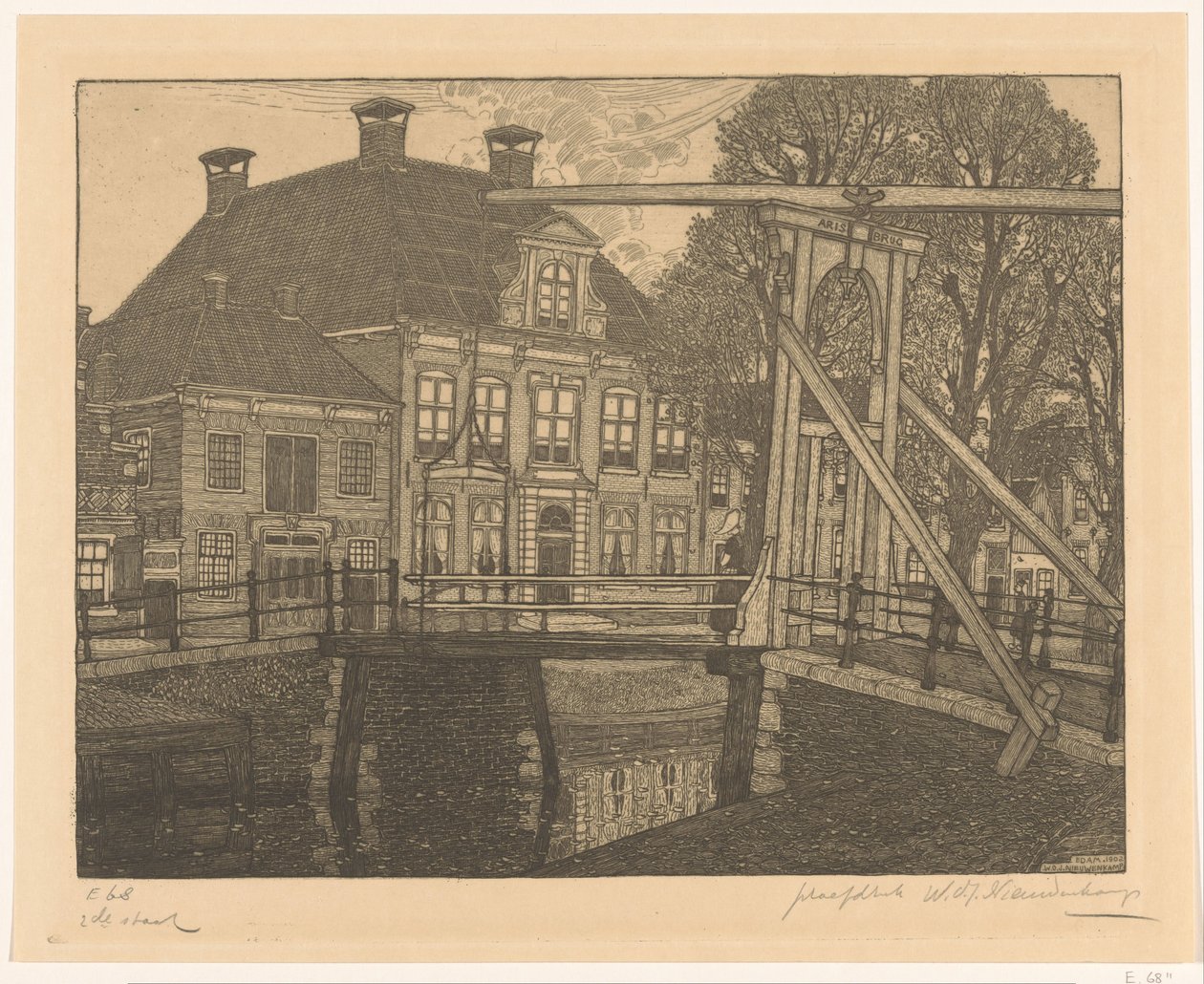 Aris-bron och yttre hamnen i Edam The Mansion (originaltitel) av Wijnand Otto Jan Nieuwenkamp (signed by artist)