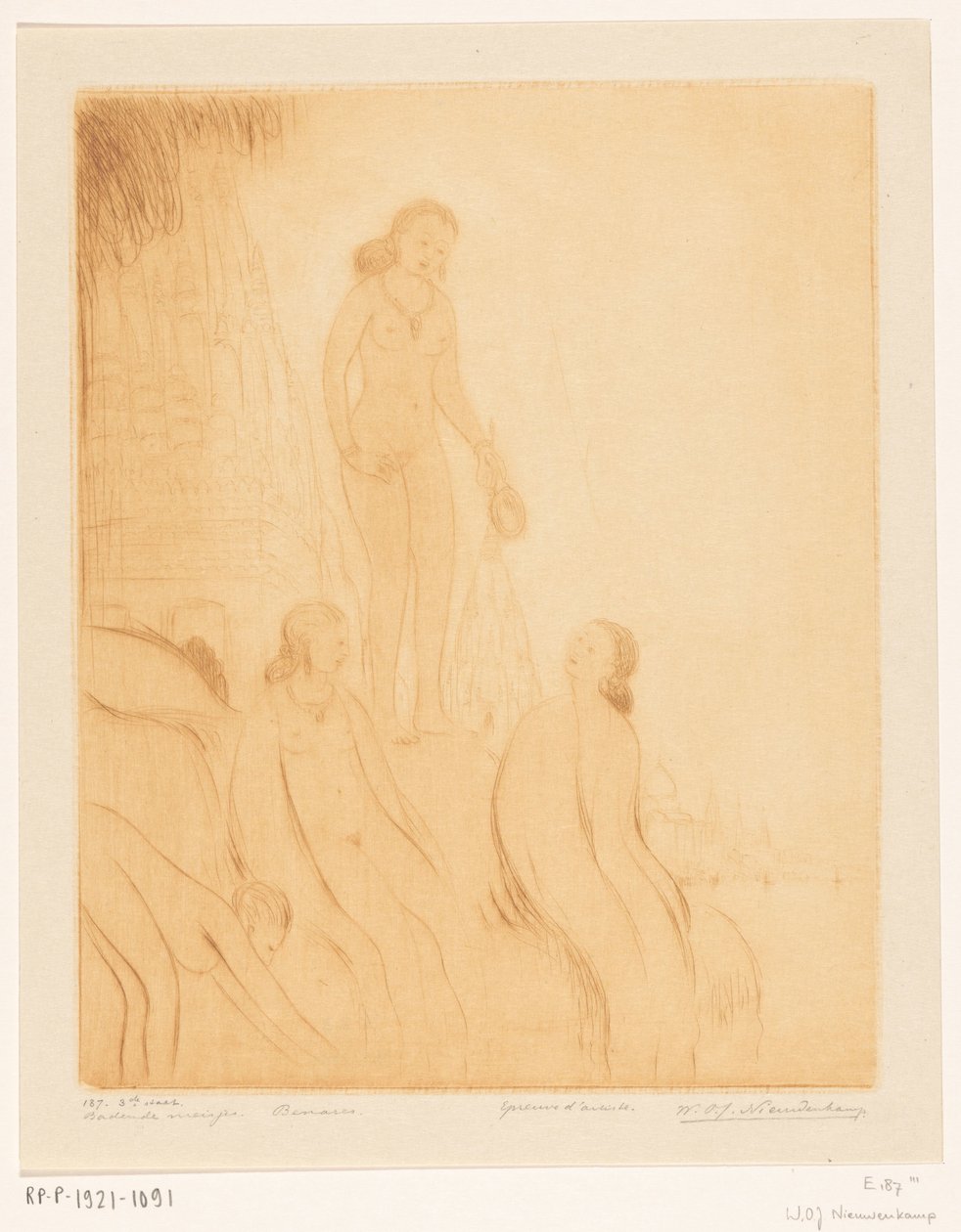 Flickor som badar på stranden av Ganges i Benares Badande tjejer (originaltitel) av Wijnand Otto Jan Nieuwenkamp (signed by artist)
