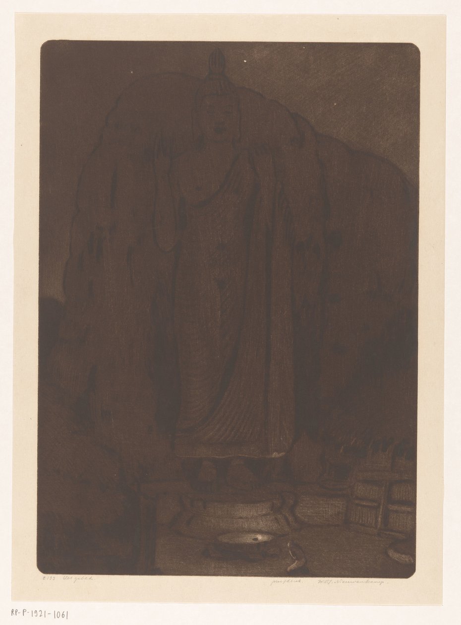 Bild van de boeddha Avukana vid Kekirawa på Sri Lanka Het gebed (originaltitel) av Wijnand Otto Jan Nieuwenkamp (signed by artist)