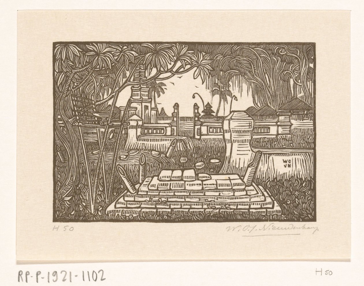 Kyrkogård vid Singaraja på Bali Kyrkogård på Bali av Wijnand Otto Jan Nieuwenkamp (signed by artist)