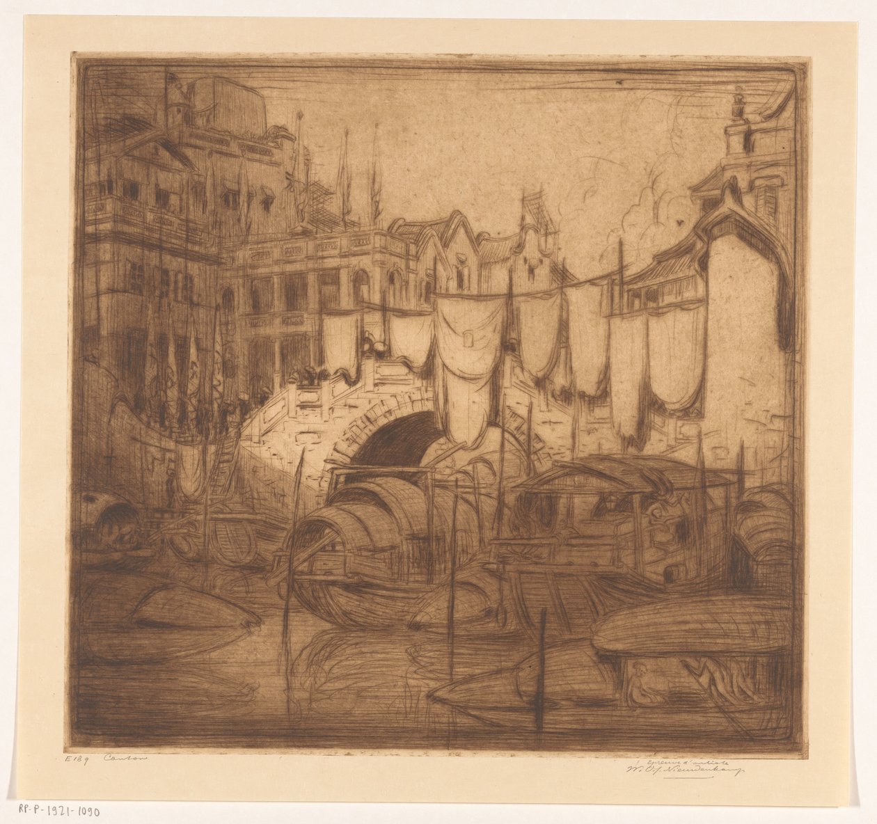 Bro Över En Flod I Kantonen Canton (originaltitel) av Wijnand Otto Jan Nieuwenkamp (signed by artist)