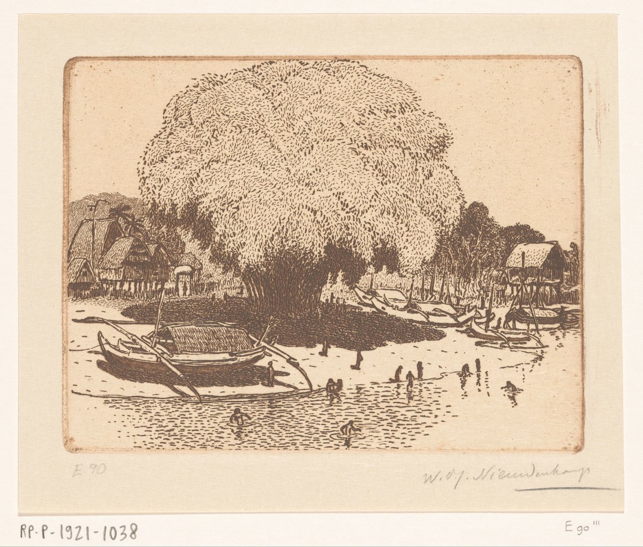 Vy över Loloan Barat på Bali Fiskebyn (originaltitel) av Wijnand Otto Jan Nieuwenkamp (signed by artist)