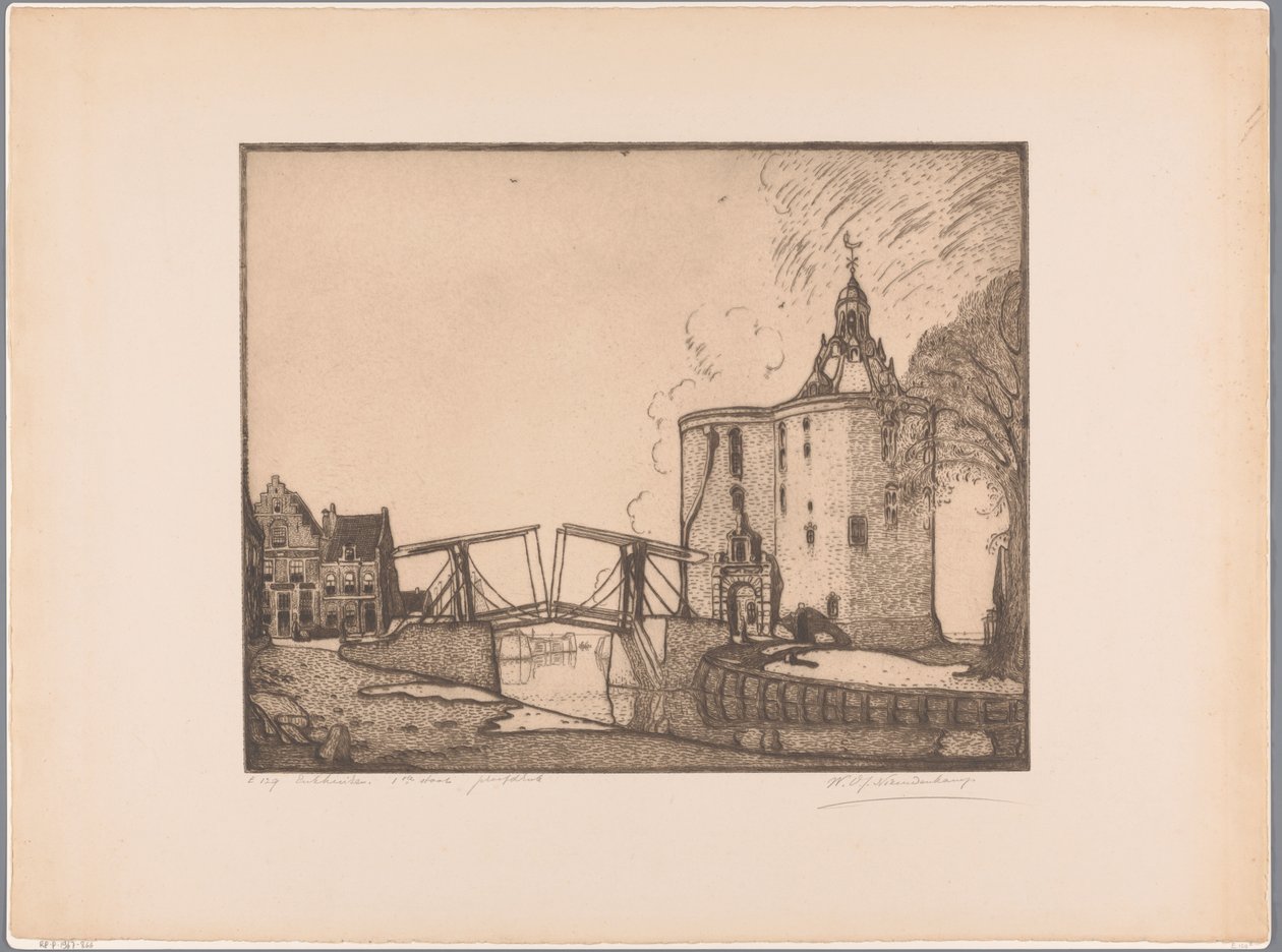 Utsikt över Drommedaris i Enkhuizen Enkhuizen, the Dromedary (originaltitel på objektet) av Wijnand Otto Jan Nieuwenkamp (signed by artist)