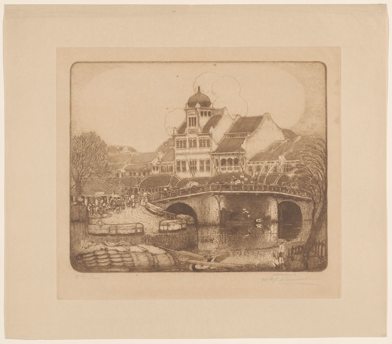 Kontorsbyggnaden för företaget Sluyters & Co. Kali Besar Batavia (originaltitel) av Wijnand Otto Jan Nieuwenkamp (signed by artist)