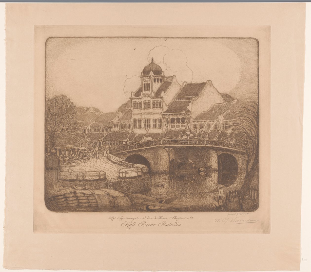 Kontorsbyggnaden för Firma Sluyters & Co. Kali Besar Batavia (originaltitel på objekt) av Wijnand Otto Jan Nieuwenkamp (signed by artist)