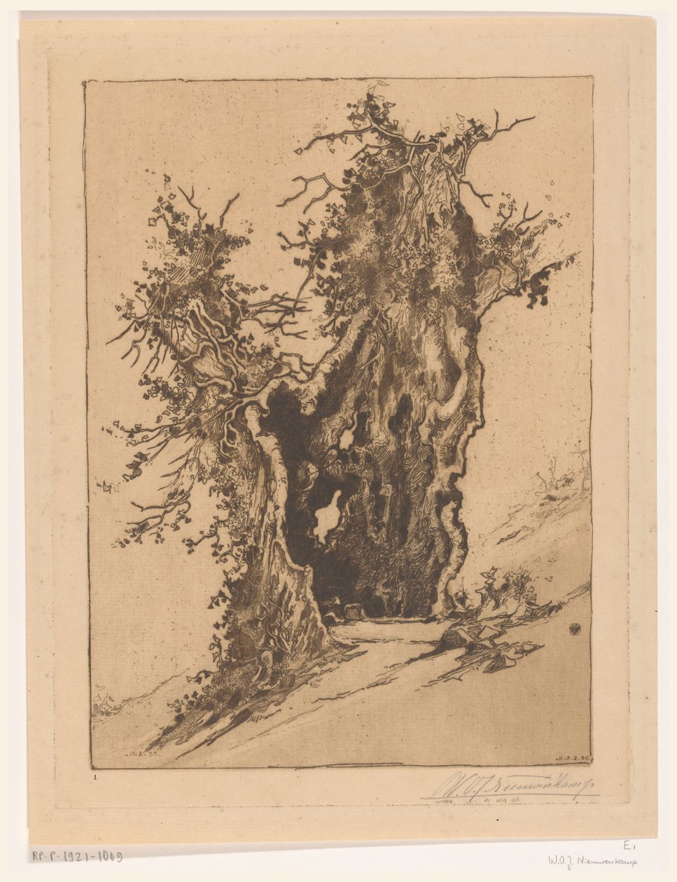 Ihåligt träd på Seelisberg i Schweiz Hollow Tree (originaltitel) av Wijnand Otto Jan Nieuwenkamp (signed by artist)