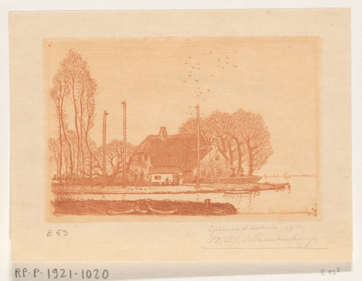 Hus på vattnet i Oude Wetering The Old Wetering (originaltitel) av Wijnand Otto Jan Nieuwenkamp (signed by artist)