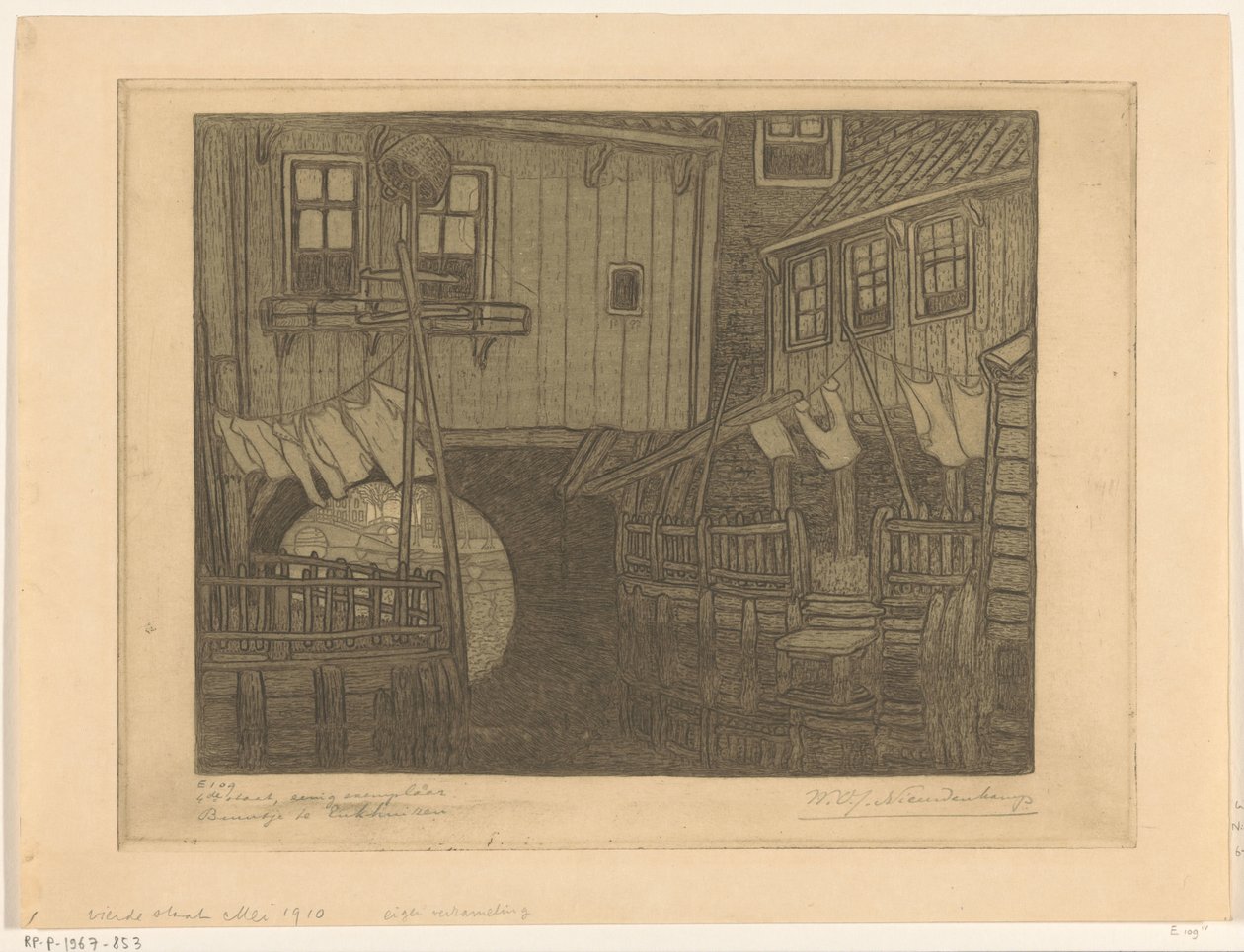 Hus på hamnen i Enkhuizen Grannskap i Enkhuizen (originaltitel) av Wijnand Otto Jan Nieuwenkamp (signed by artist)