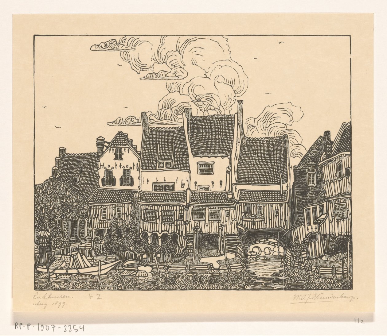Hus vid hamnen i Enkhuizen Hamn i Enkhuizen (originaltitel) av Wijnand Otto Jan Nieuwenkamp (signed by artist)