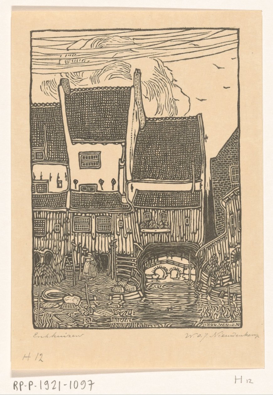 Hus på hamnen i Enkhuizen Gamla hus, Enkhuizen (originaltitel) av Wijnand Otto Jan Nieuwenkamp (signed by artist)