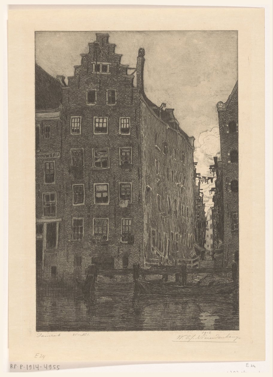 Hus på Damrak i Amsterdam At the Damrak (originaltitel) av Wijnand Otto Jan Nieuwenkamp (signed by artist)