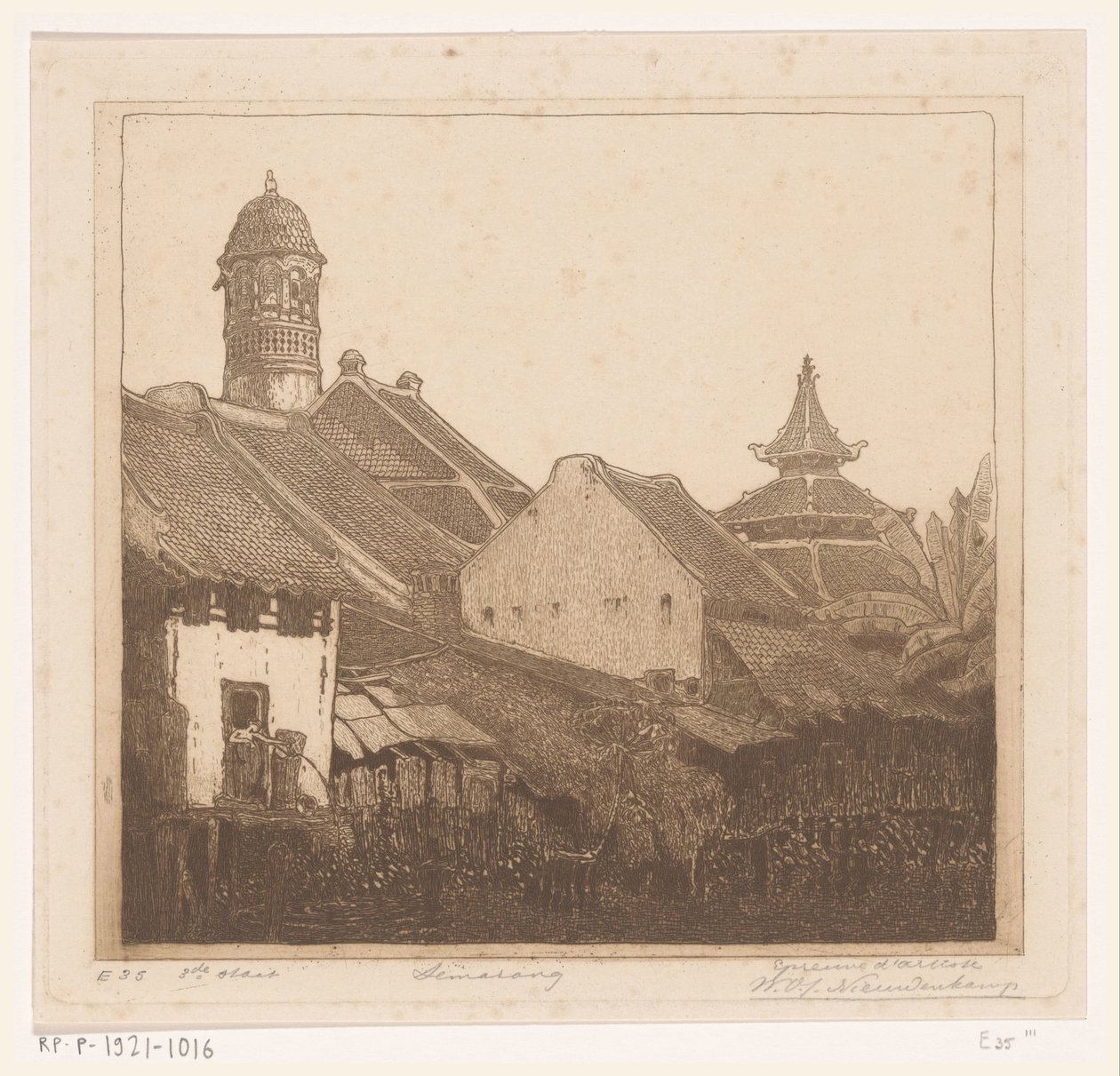 Hus på vattnet i Semarang In Semarang (originaltitel) av Wijnand Otto Jan Nieuwenkamp (signed by artist)