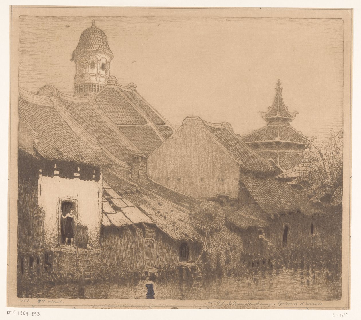 Hus på vattnet i Semarang In the kampong, Semarang (originaltitel) av Wijnand Otto Jan Nieuwenkamp (signed by artist)