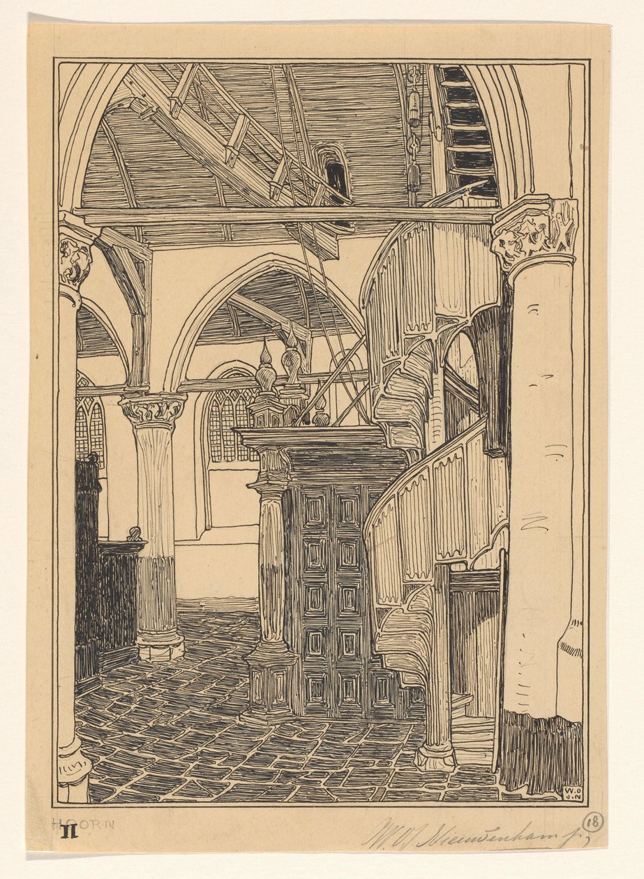 Interiör av Noorderkerk i Hoorn av Wijnand Otto Jan Nieuwenkamp (signed by artist)