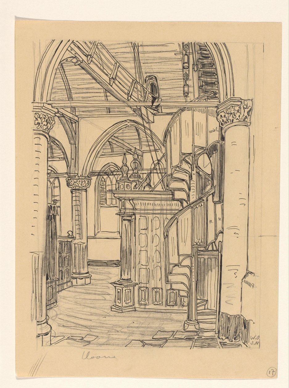 Interiör av Noorderkerk i Hoorn av Wijnand Otto Jan Nieuwenkamp (signed by artist)