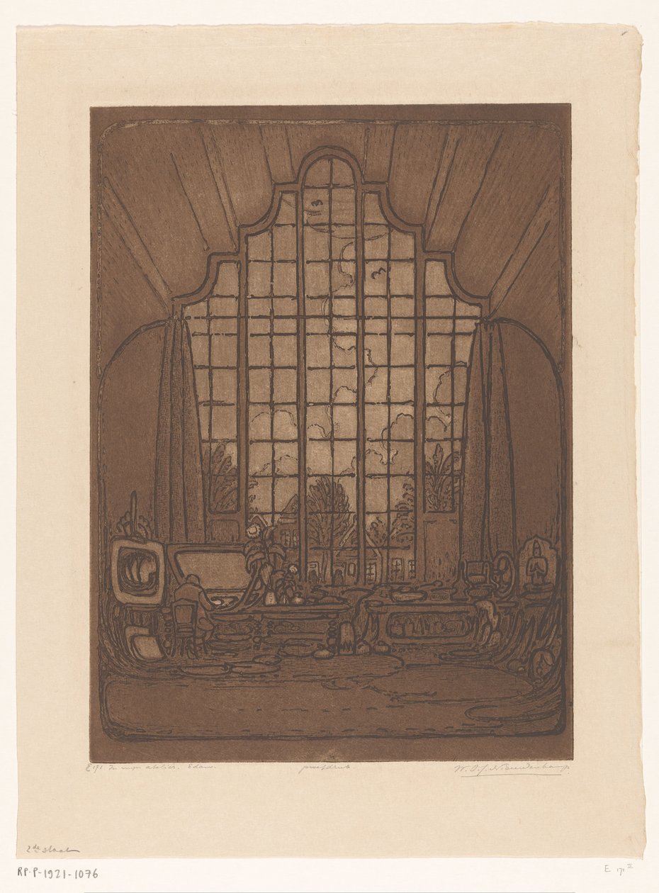 Interiör i Wijnand Otto Jan Nieuwenkamps ateljé på Het Marken i Edam I min studio, Edam (originaltitel) av Wijnand Otto Jan Nieuwenkamp (signed by artist)