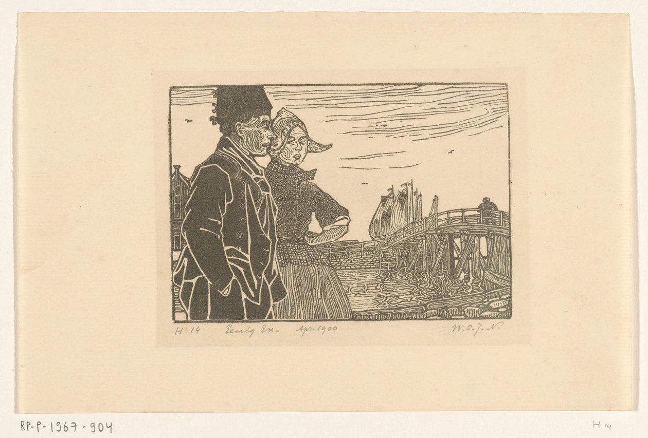 Man och kvinna i Volendam traditionell dräkt Paret (originaltitel) av Wijnand Otto Jan Nieuwenkamp (signed by artist)