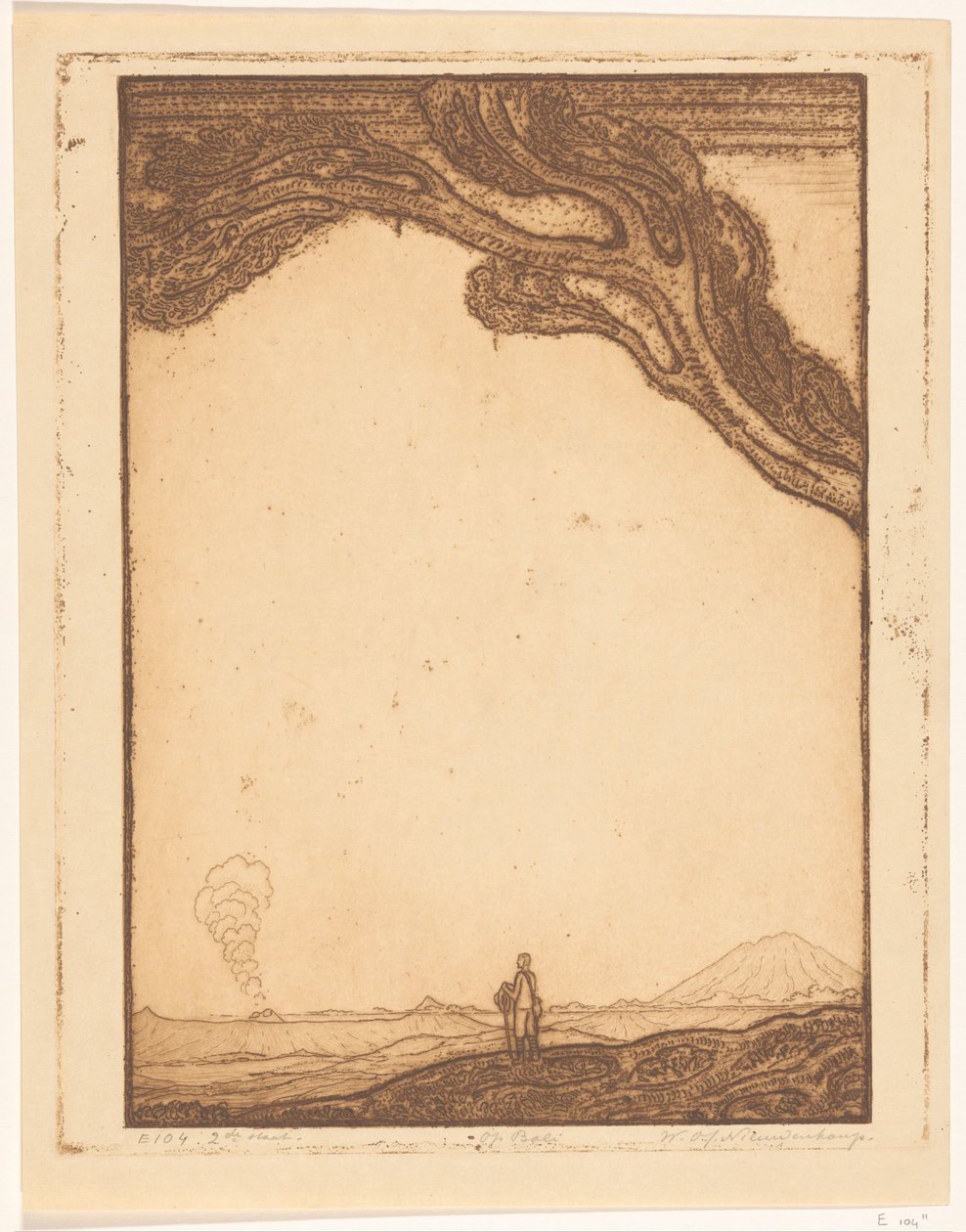 Man i ett vulkaniskt landskap på Bali På Bali (originaltitel) av Wijnand Otto Jan Nieuwenkamp (signed by artist)