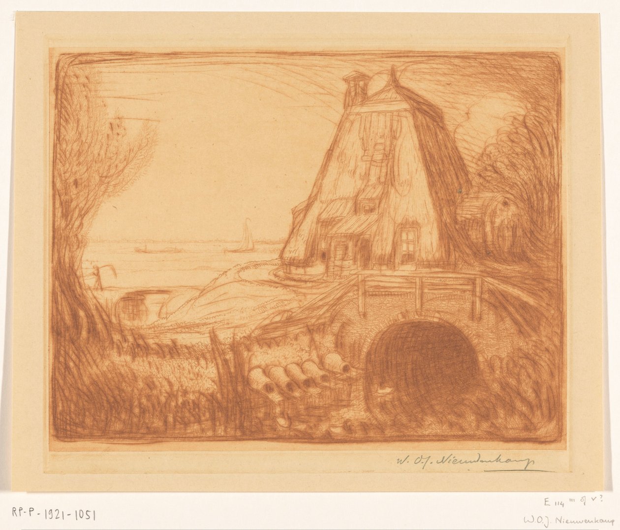 Nedre delen av en vattenkvarn nära Gouda Den gamla vattenkvarnen (originaltitel) av Wijnand Otto Jan Nieuwenkamp (signed by artist)