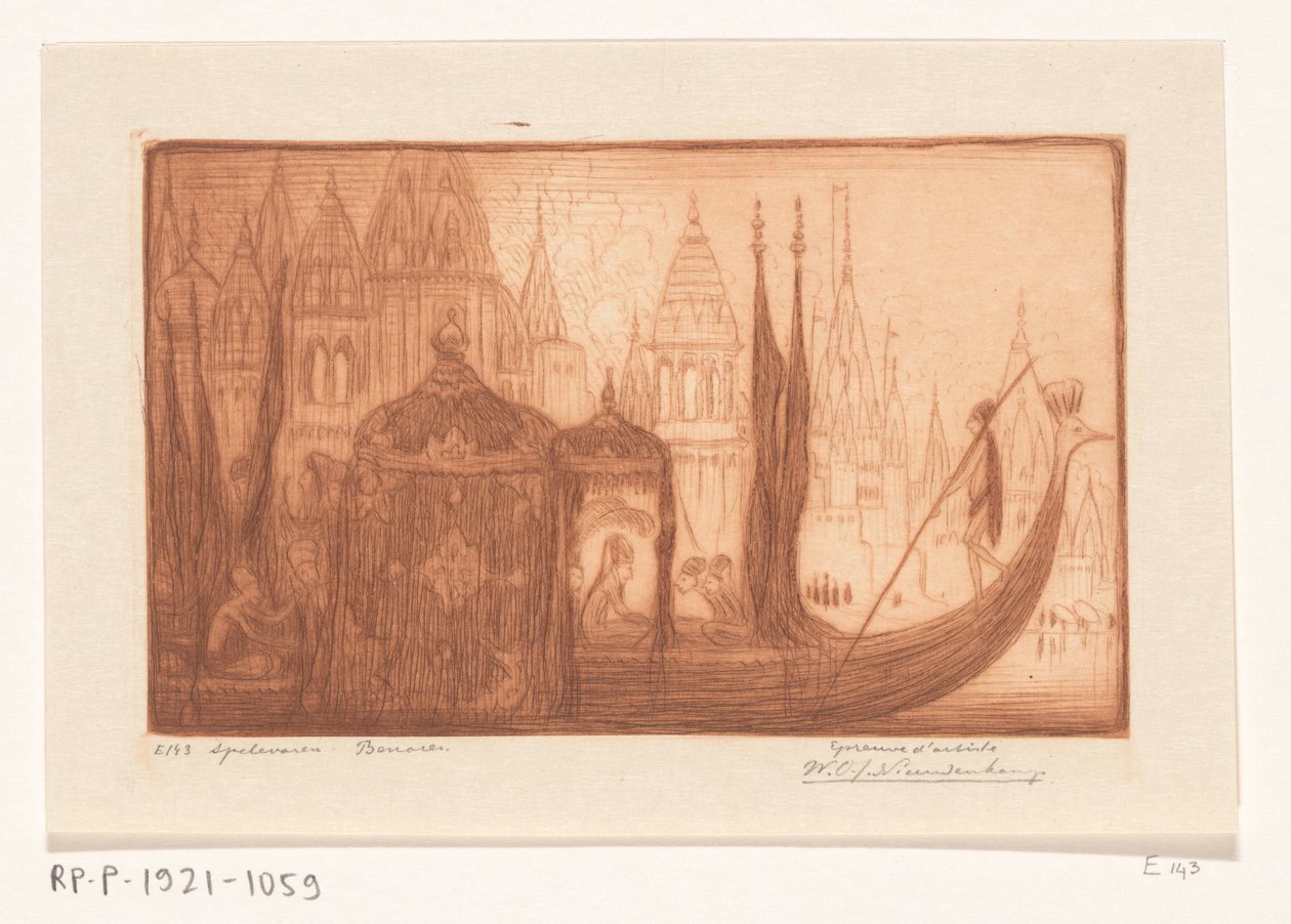 Fritidsbåt på Ganges i Benares Spelsegling, Benares (originaltitel) av Wijnand Otto Jan Nieuwenkamp (signed by artist)
