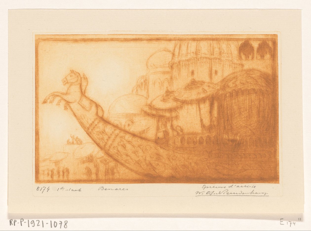 Fritidsbåt av Maharaja av Benares på Ganges Maha Rajas båt, Benares (originaltitel) av Wijnand Otto Jan Nieuwenkamp (signed by artist)
