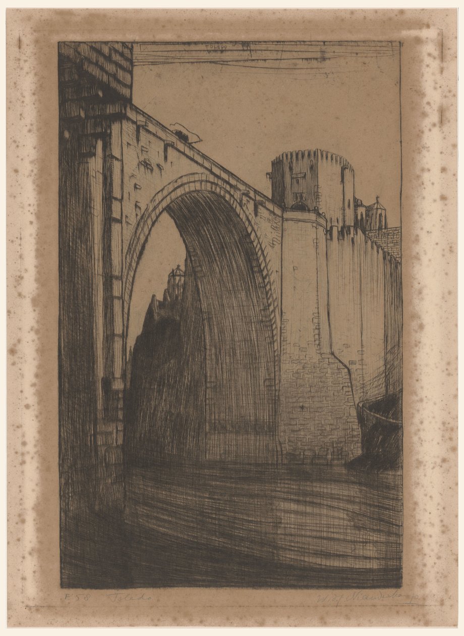 Alcántara-bron över de Taag i Toledo Toledo, från oude brug (originaltitel) av Wijnand Otto Jan Nieuwenkamp (signed by artist)
