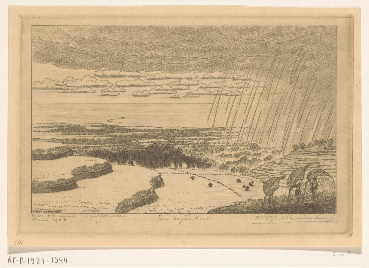 Nederbörd över risfälten vid Gitgit på Bali A Rainstorm (originaltitel) av Wijnand Otto Jan Nieuwenkamp (signed by artist)