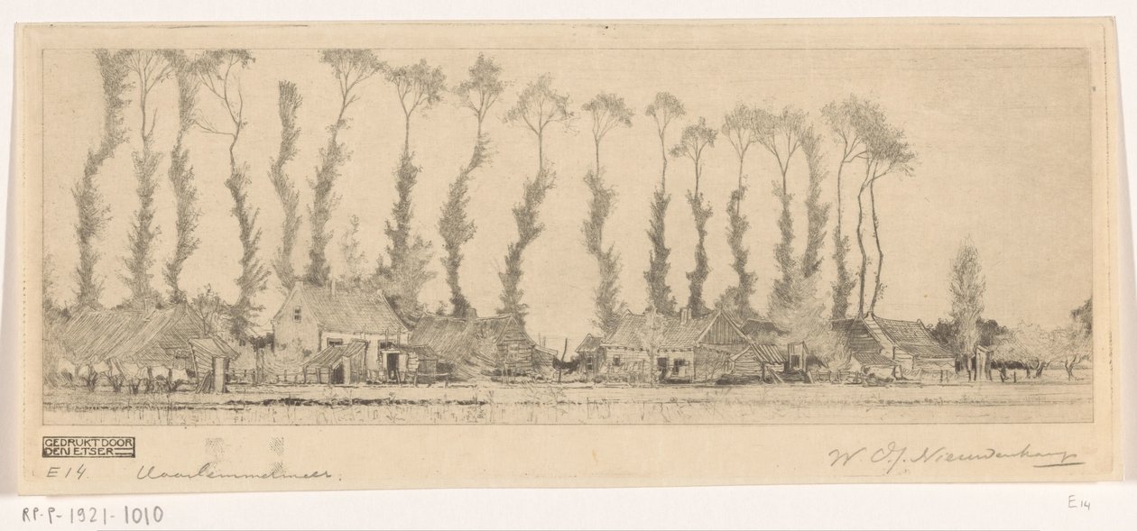 Rad av träd bakom hus i Haarlemmermeer In the Haarlemmermeer (originaltitel) av Wijnand Otto Jan Nieuwenkamp (signed by artist)