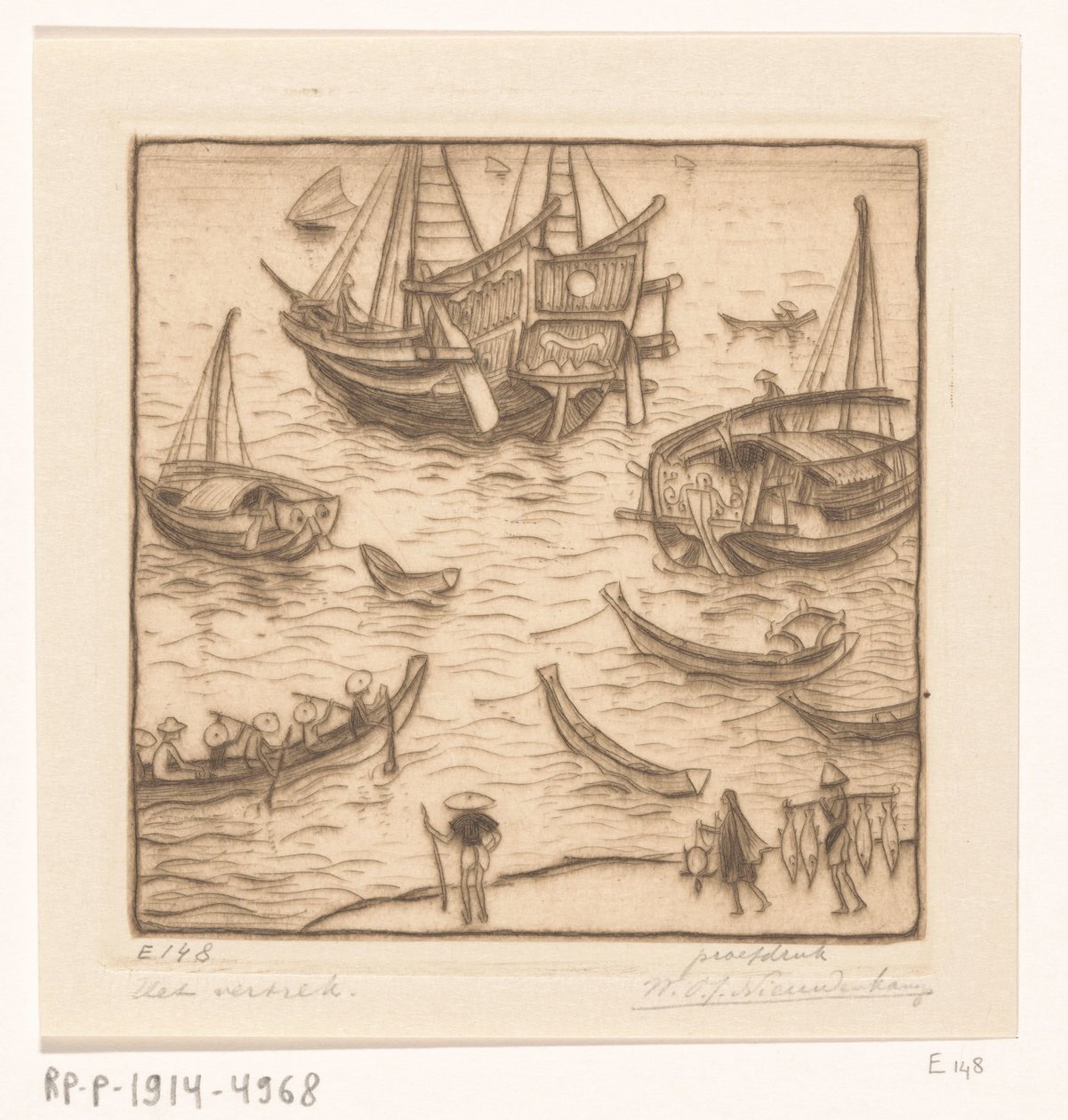 Fartyg i en vik på Lomboks östkust The Departure, Lombok (originaltitel) av Wijnand Otto Jan Nieuwenkamp (signed by artist)