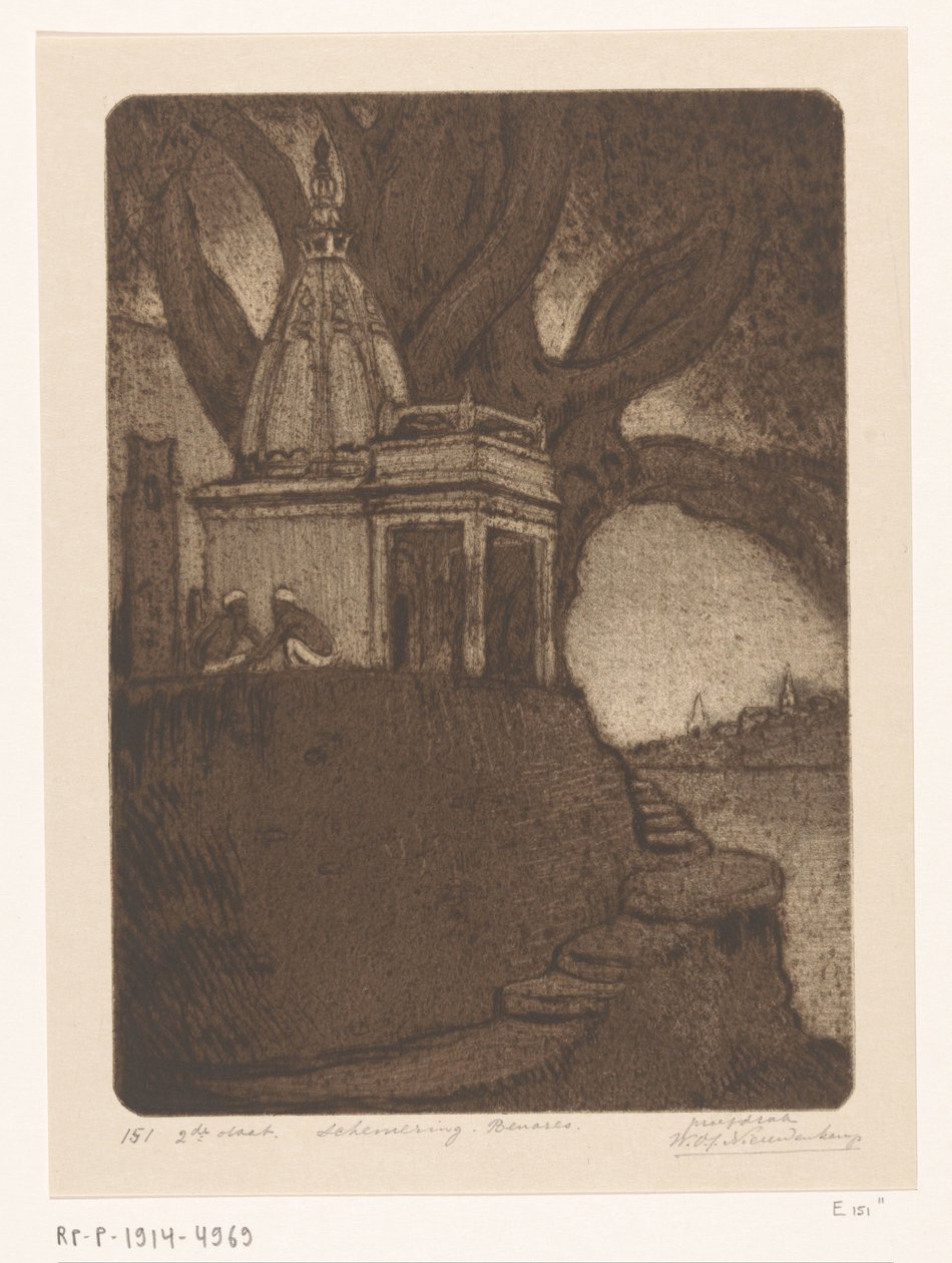 Templet i Benares på natten Sunset, Benares (originaltitel) av Wijnand Otto Jan Nieuwenkamp (signed by artist)