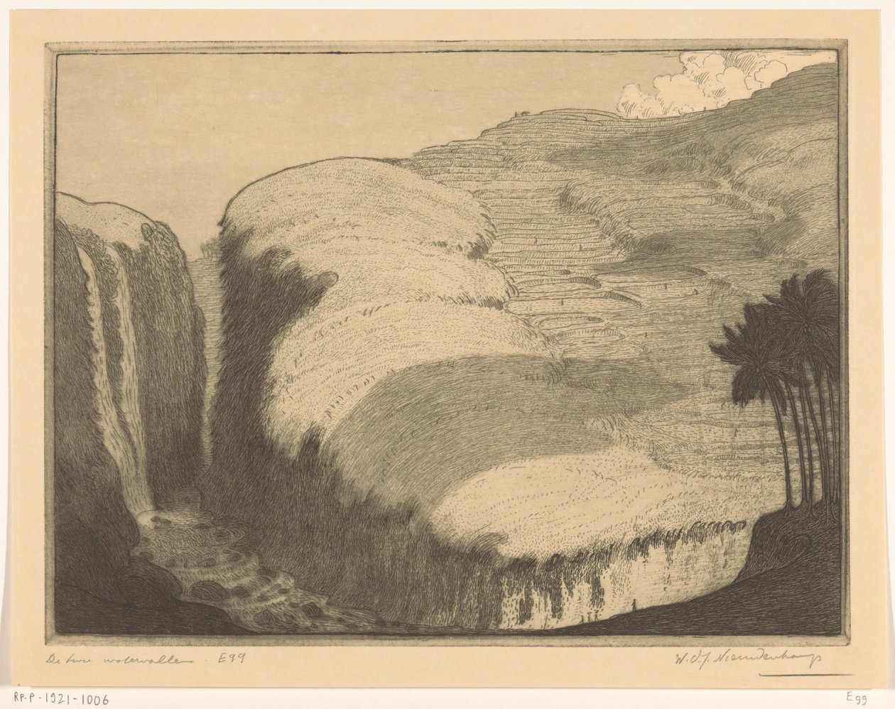 Två vattenfall i Gianyar på Bali De två vattenfallen (originaltitel) av Wijnand Otto Jan Nieuwenkamp (signed by artist)