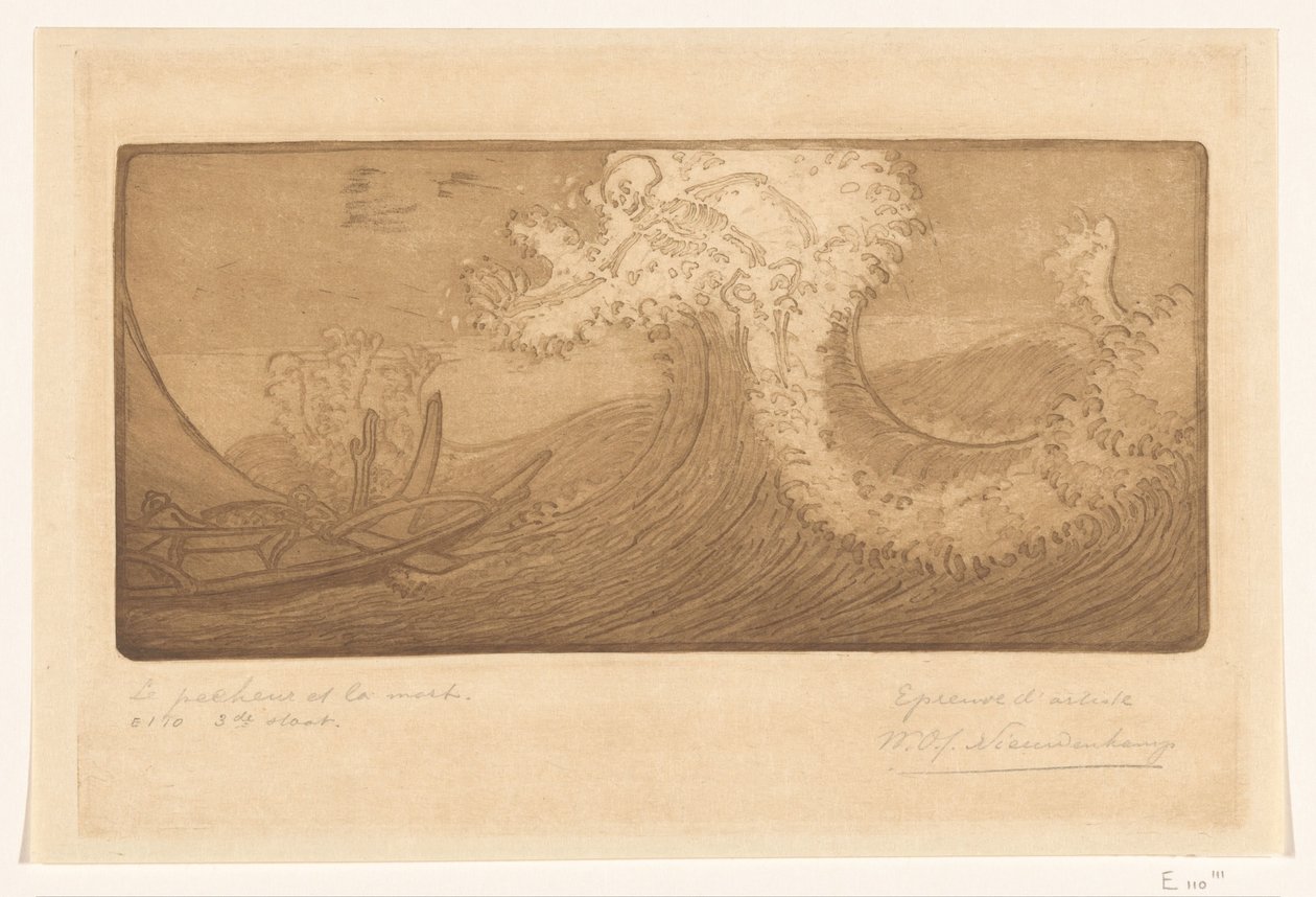 Fiskare till sjöss och i döden The Traveller and Death (originaltitel) Le Pecheur et la Mort (titel på objekt) av Wijnand Otto Jan Nieuwenkamp (signed by artist)