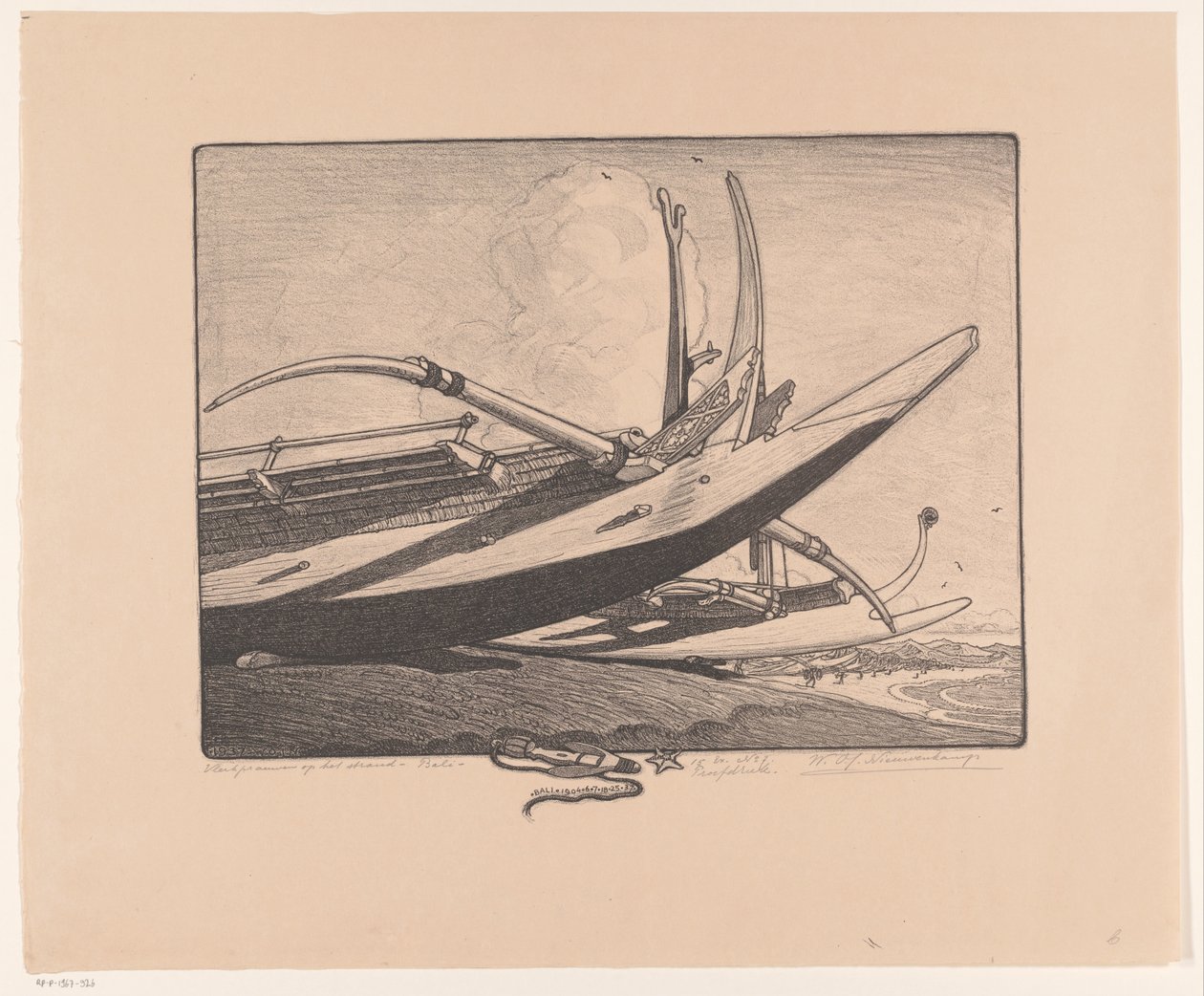 Bevingad kanot på stranden - Bali (originaltitel på objektet) av Wijnand Otto Jan Nieuwenkamp (signed by artist)