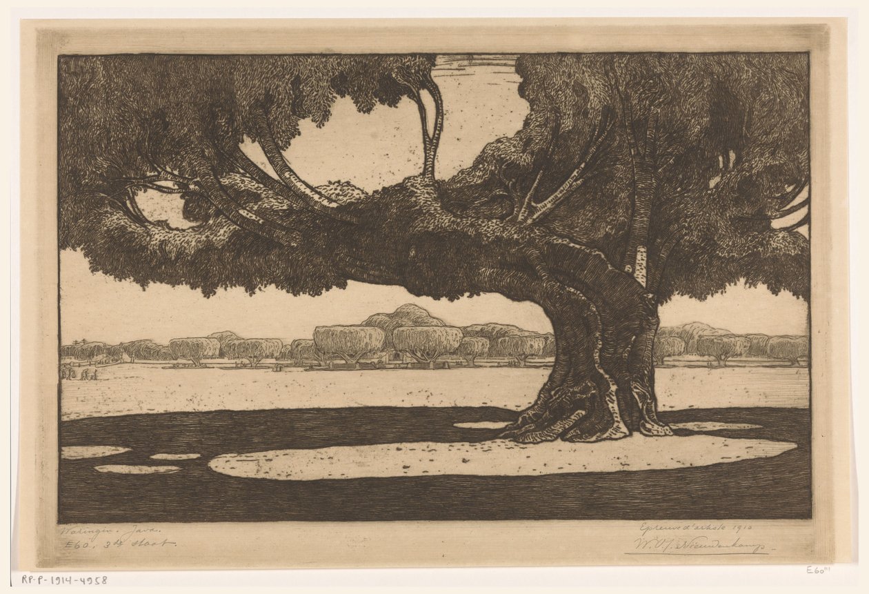 Waringin träd i trädgården av sultanens palats i Jogyakarta Det stora trädet (originaltitel) av Wijnand Otto Jan Nieuwenkamp (signed by artist)