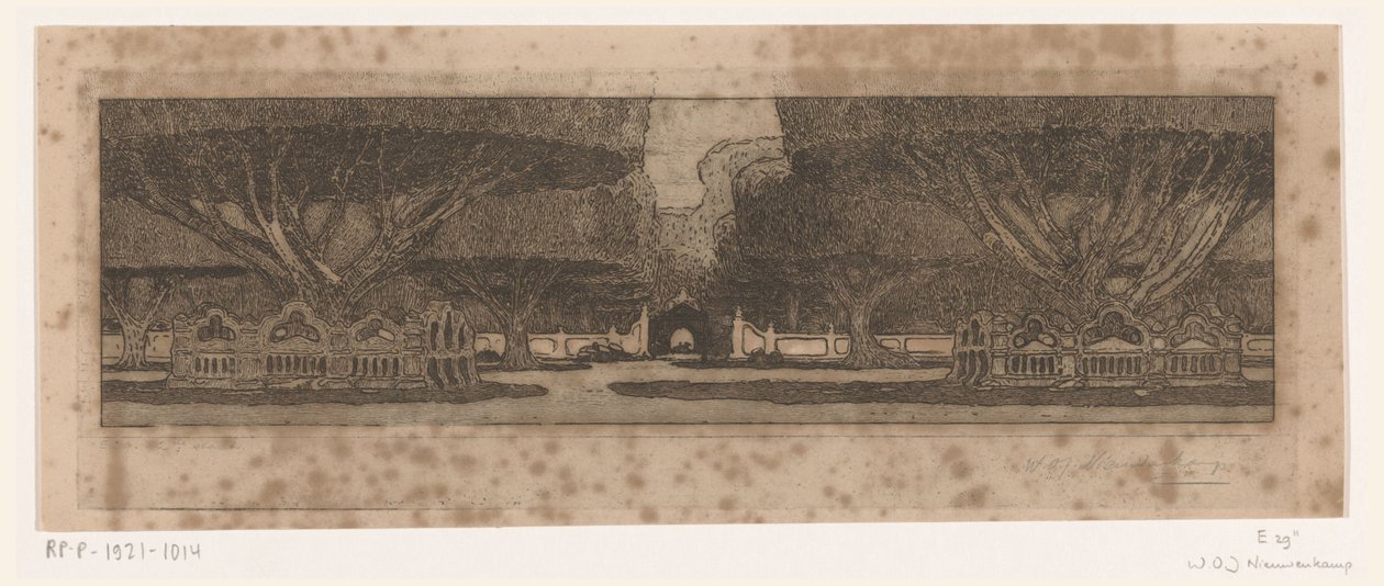 Waringin träd i trädgården av sultanens palats i Jogyakarta I sultanens palats (originaltitel) av Wijnand Otto Jan Nieuwenkamp (signed by artist)