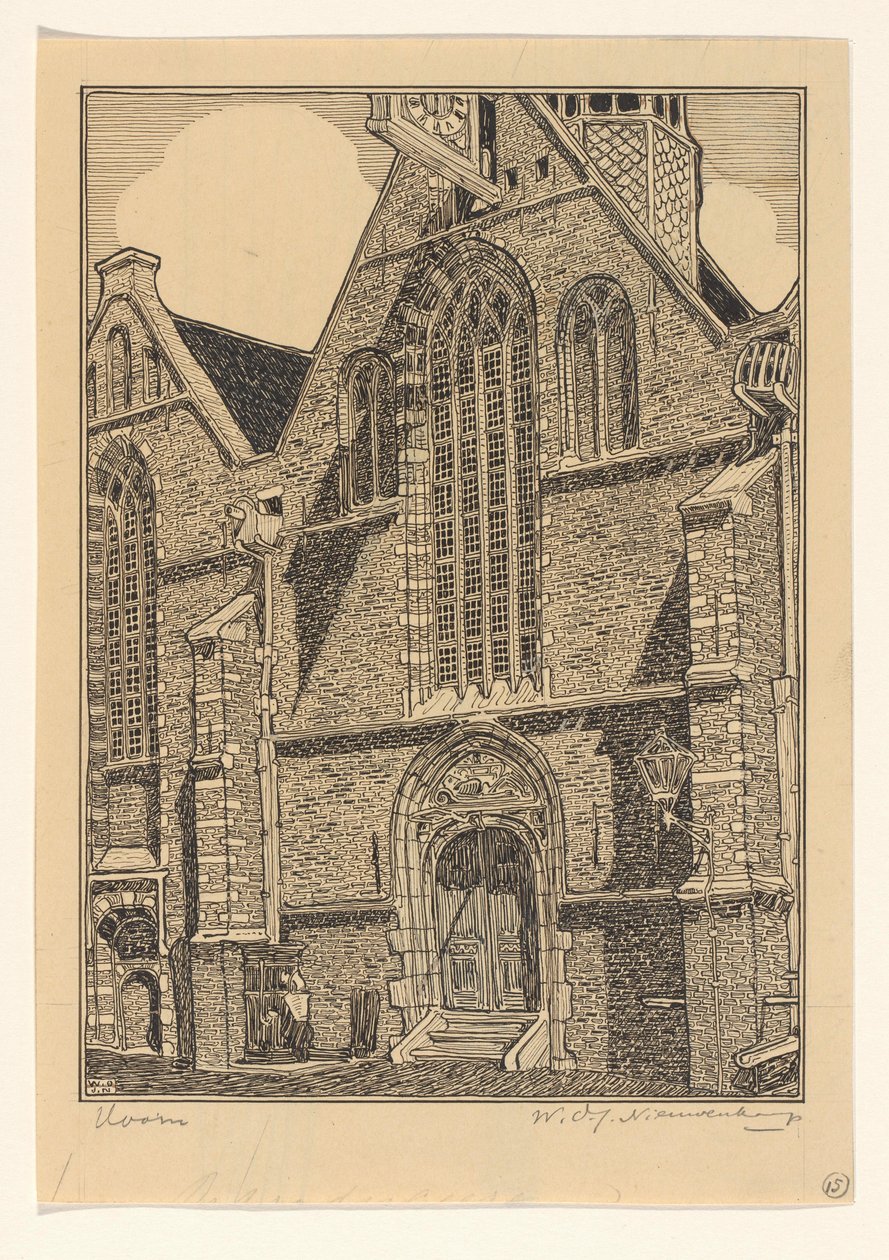 Västra fasaden av Noorderkerk i Hoorn av Wijnand Otto Jan Nieuwenkamp (signed by artist)